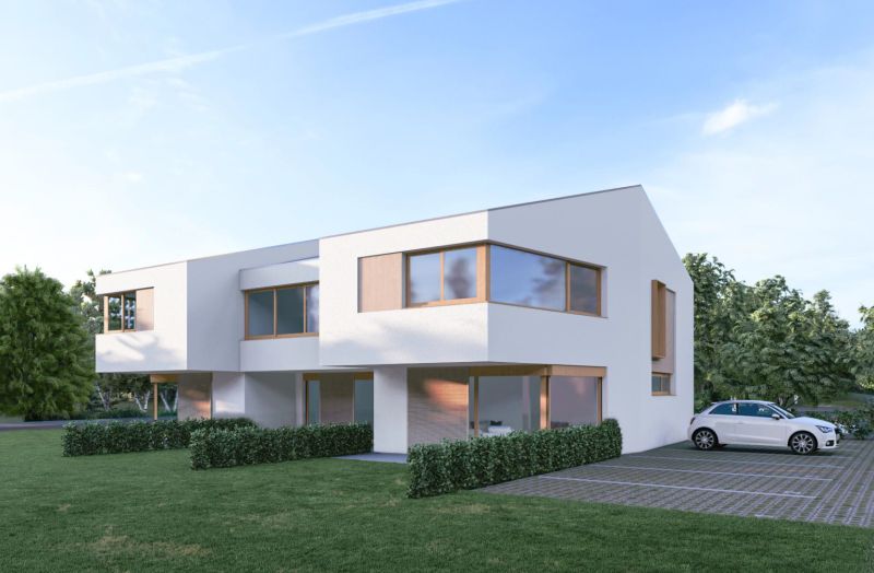 Visualisation des trois villas contiguës de la promotion Saillon